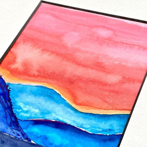Satin Skies - Original Wall Art Watercolor Painting Matted Frame Ready 8”x10” - Picture 3 of 5